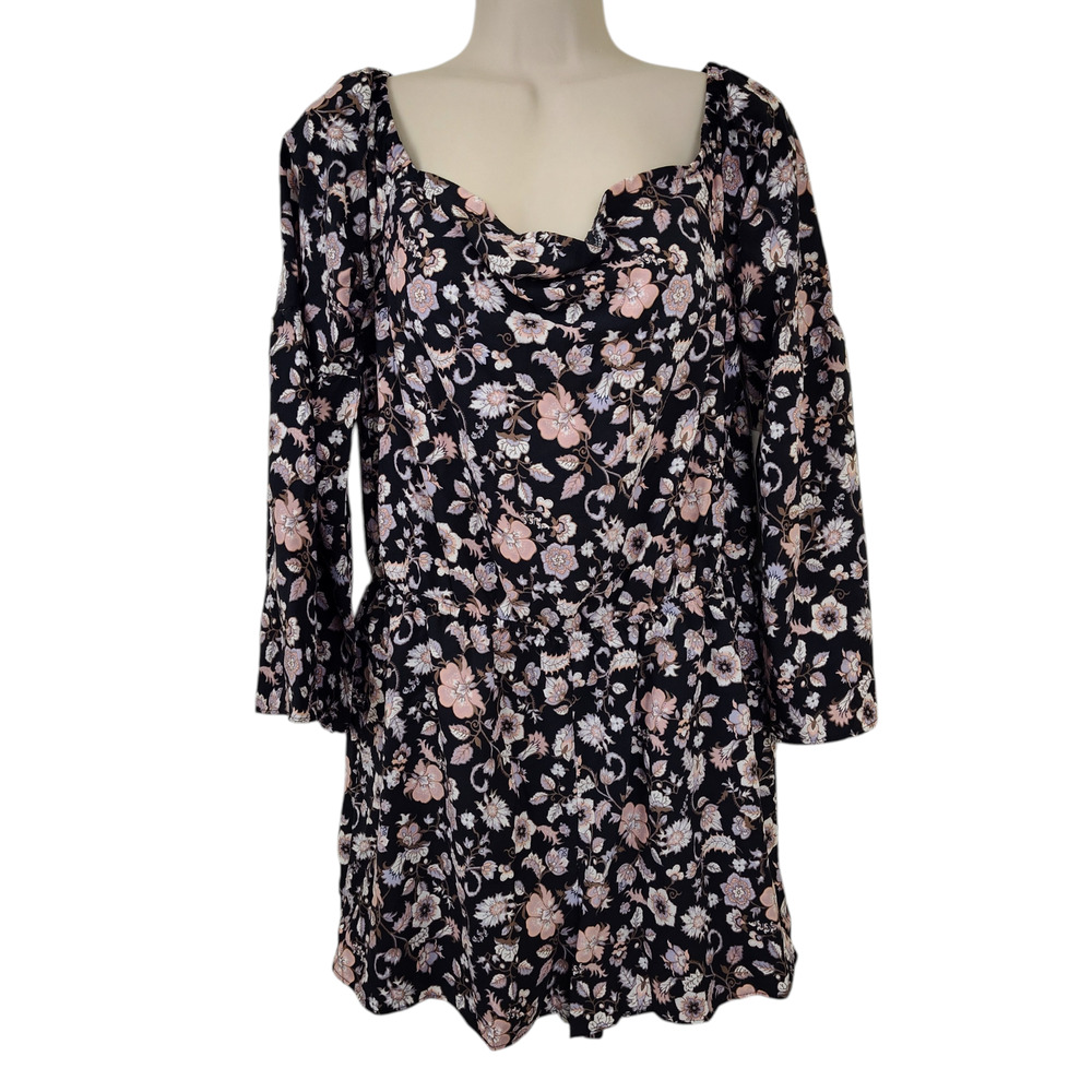 Mm Mm Mm Floral Print Romper Women Large Cowl Neck Bell Sleeve Lined Boho NWT